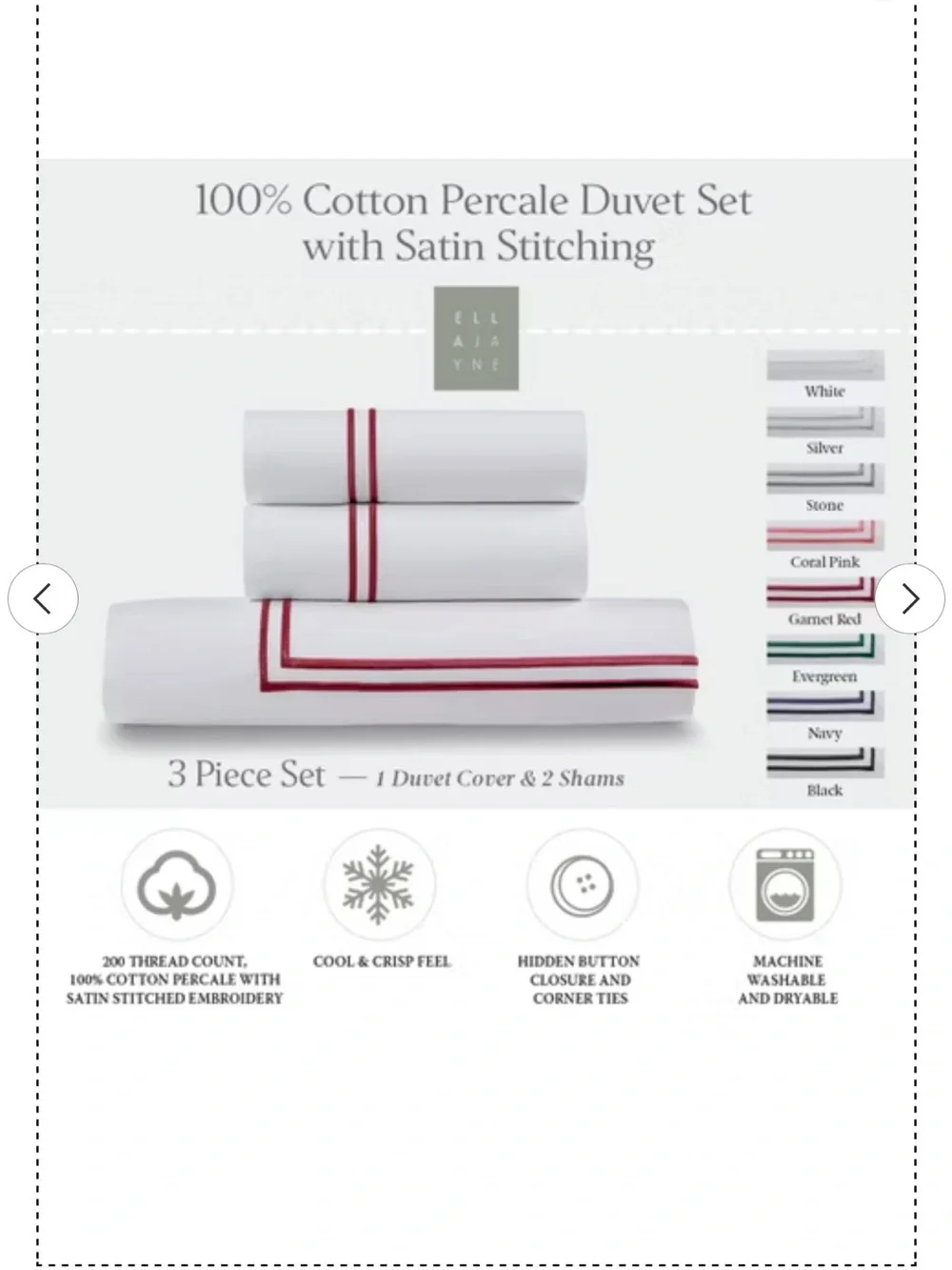 NEW Ella Jayne Duvet Cover Queen 100% Cotton Percale Set. Red Design 3 Pcs